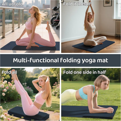Foldable Yoga Mat (12mm) Exercise Mats for Home Workout,Comfortable and Durable,Thick-Portable Folding Mat,Non Slip,Pilates Mat Thick,Outdoor Use,Meditation,Travel,Camping（71"x24" x0.47"）