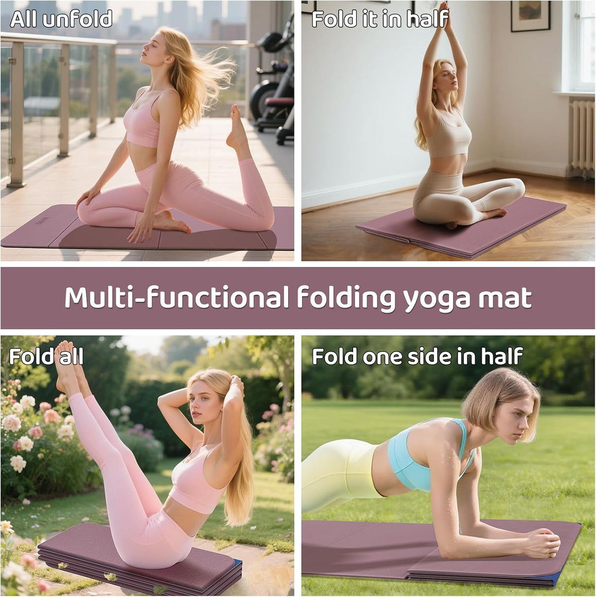 Foldable Yoga Mat (12mm) Exercise Mats for Home Workout,Comfortable and Durable,Thick-Portable Folding Mat,Non Slip,Pilates Mat Thick,Outdoor Use,Meditation,Travel,Camping（71"x24" x0.47"）