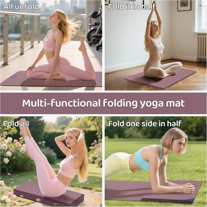 Foldable Yoga Mat (12mm) Exercise Mats for Home Workout,Comfortable and Durable,Thick-Portable Folding Mat,Non Slip,Pilates Mat Thick,Outdoor Use,Meditation,Travel,Camping（71"x24" x0.47"）