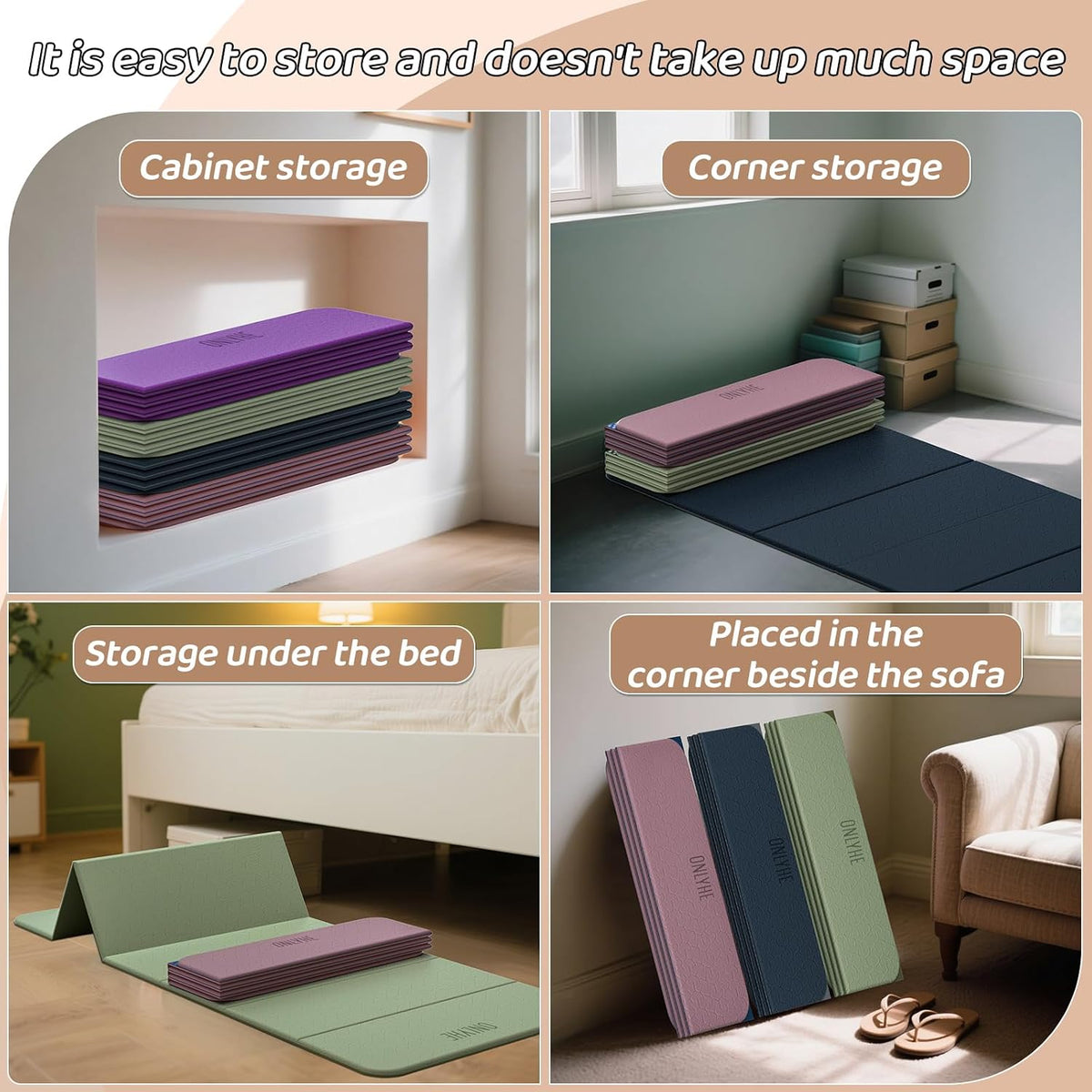 Foldable Yoga Mat (12mm) Exercise Mats for Home Workout,Comfortable and Durable,Thick-Portable Folding Mat,Non Slip,Pilates Mat Thick,Outdoor Use,Meditation,Travel,Camping（71"x24" x0.47"）