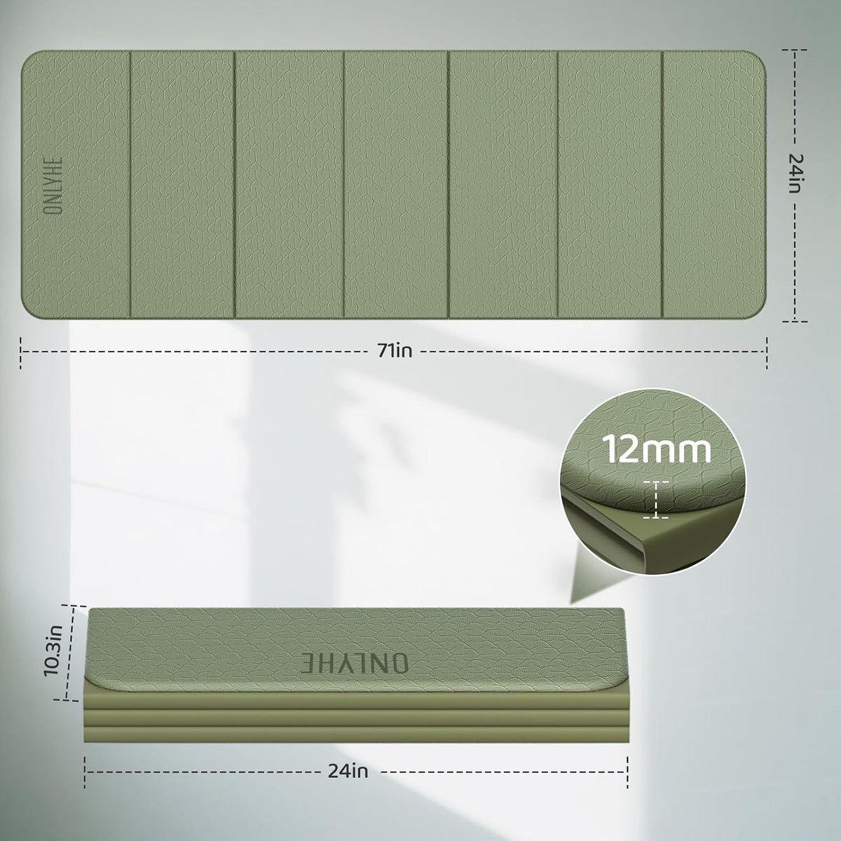 Foldable Yoga Mat (12mm) Exercise Mats for Home Workout,Comfortable and Durable,Thick-Portable Folding Mat,Non Slip,Pilates Mat Thick,Outdoor Use,Meditation,Travel,Camping（71"x24" x0.47"）