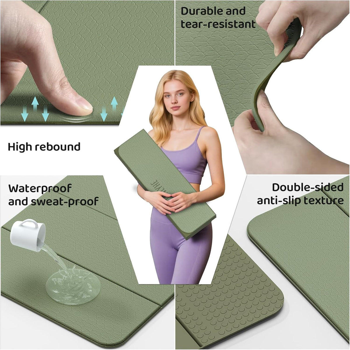 Foldable Yoga Mat (12mm) Exercise Mats for Home Workout,Comfortable and Durable,Thick-Portable Folding Mat,Non Slip,Pilates Mat Thick,Outdoor Use,Meditation,Travel,Camping（71"x24" x0.47"）