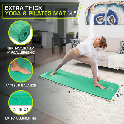 Extra Thick Yoga and Pilates Mat, 71-inch Long High Density Exercise Mat with Comfort Foam and Carrying Strap