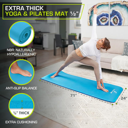 Extra Thick Yoga and Pilates Mat, 71-inch Long High Density Exercise Mat with Comfort Foam and Carrying Strap