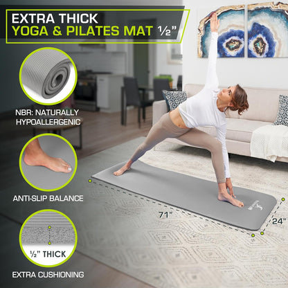 Extra Thick Yoga and Pilates Mat, 71-inch Long High Density Exercise Mat with Comfort Foam and Carrying Strap