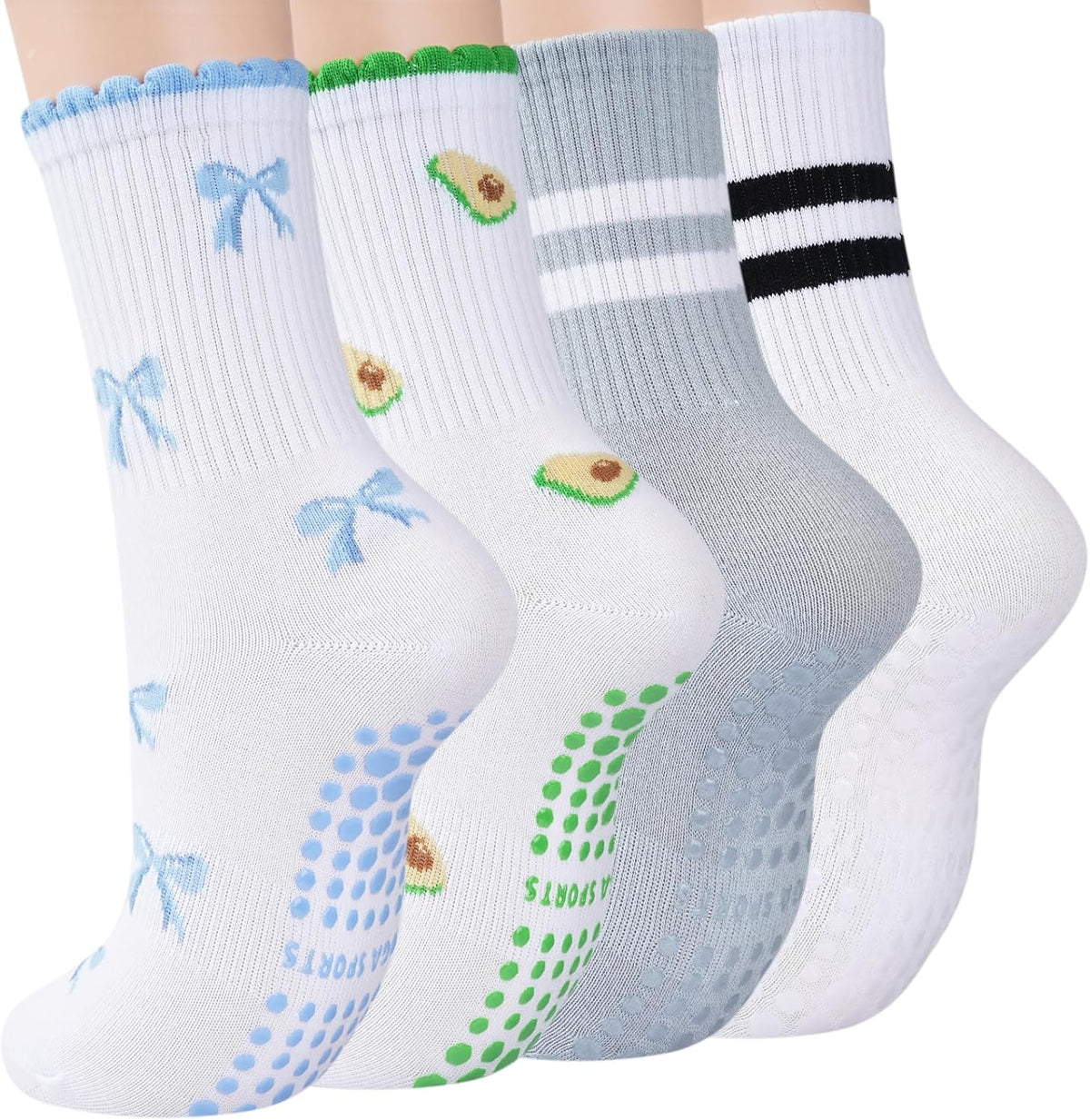 Women's Grip Pilates Crew Socks, Non Slip Yoga Barre Sticky Socks