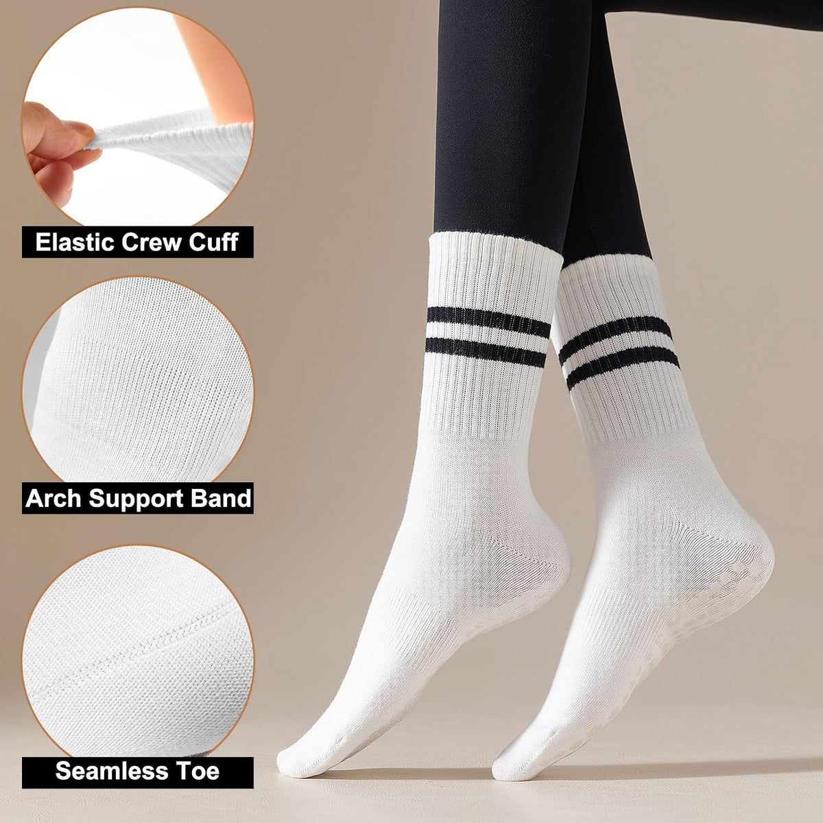 Women's Grip Pilates Crew Socks, Non Slip Yoga Barre Sticky Socks