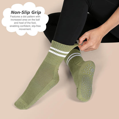 Women's Grip Pilates Crew Socks, Non Slip Yoga Barre Sticky Socks