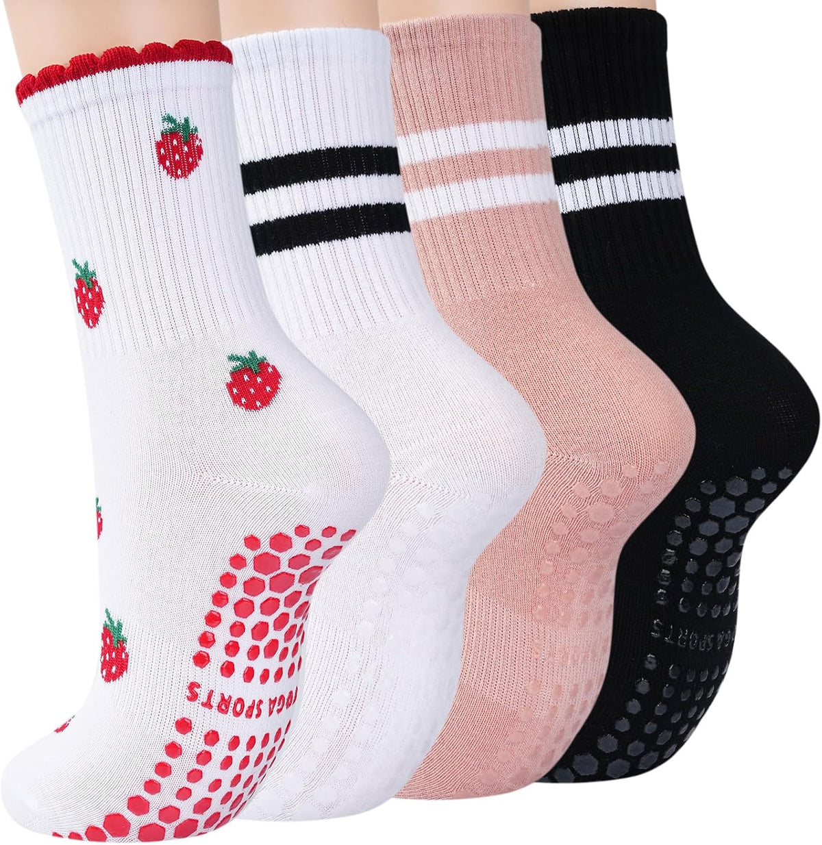 Women's Grip Pilates Crew Socks, Non Slip Yoga Barre Sticky Socks
