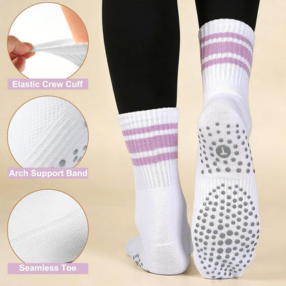 Women's Grip Pilates Crew Socks, Non Slip Yoga Barre Sticky Socks