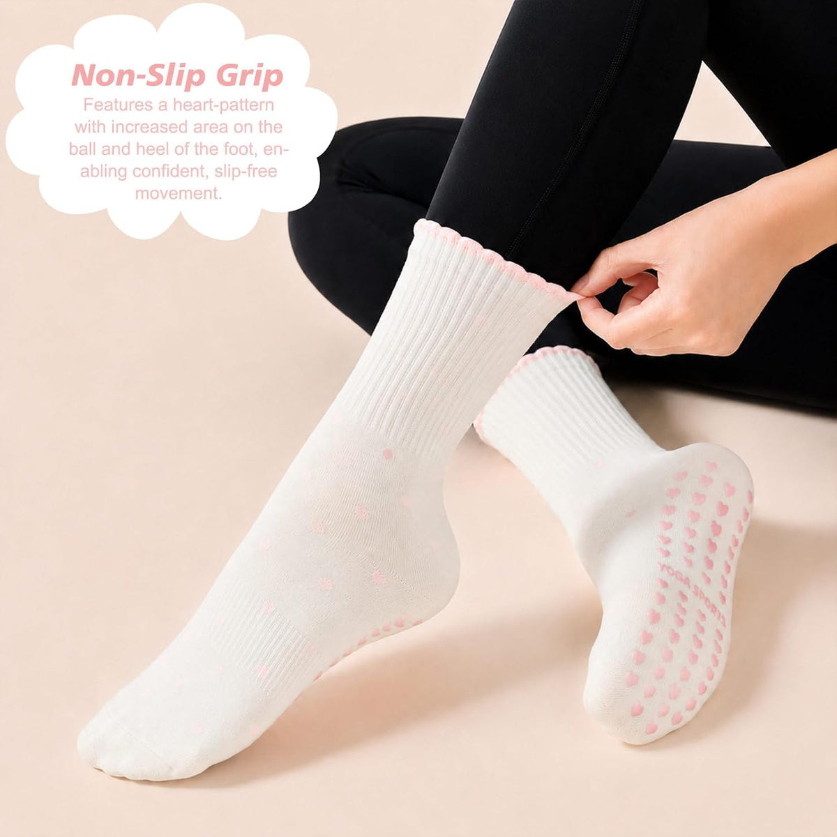 Women's Grip Pilates Crew Socks, Non Slip Yoga Barre Sticky Socks