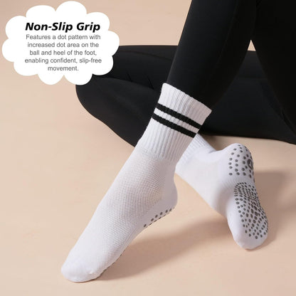 Women's Grip Pilates Crew Socks, Non Slip Yoga Barre Sticky Socks