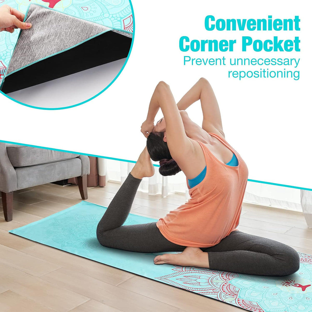 Yoga Towel, Non-Slip Hot Yoga Mat, 74.4 x 27.4 in