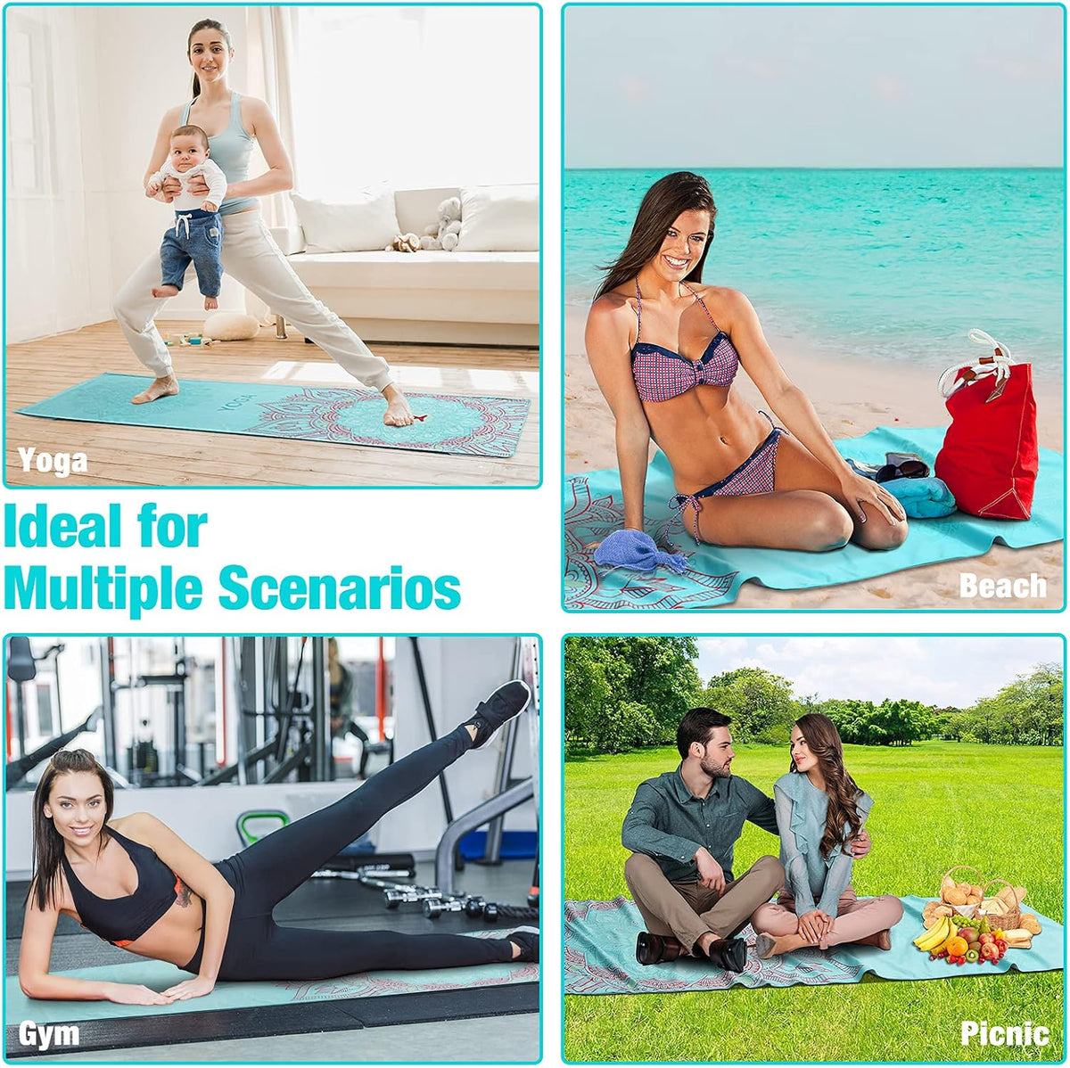 Yoga Towel, Non-Slip Hot Yoga Mat, 74.4 x 27.4 in