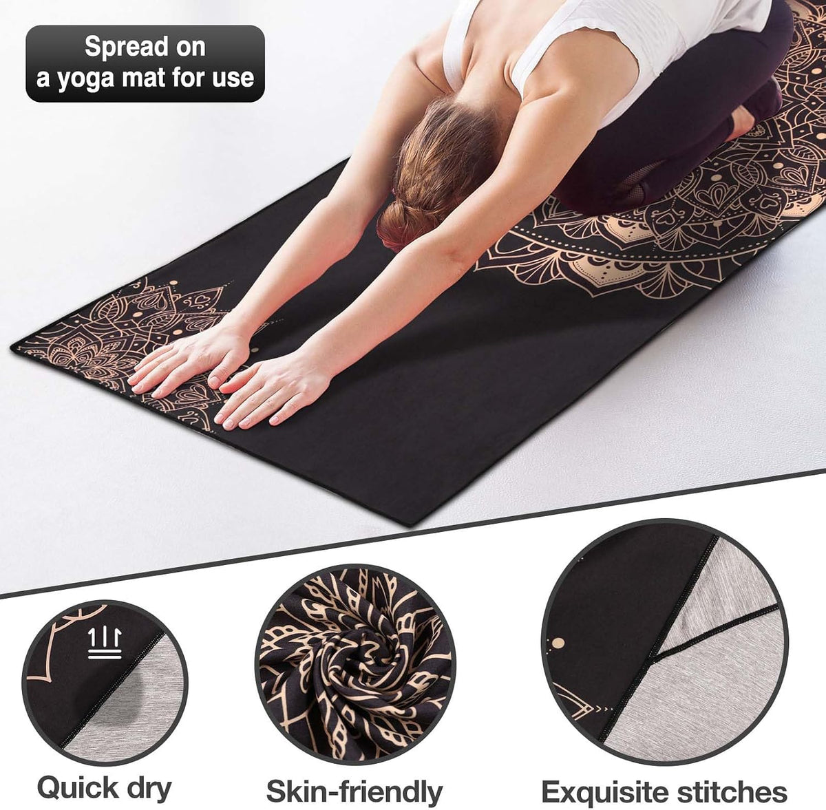 Yoga Towel, Non-Slip Hot Yoga Mat, 74.4 x 27.4 in