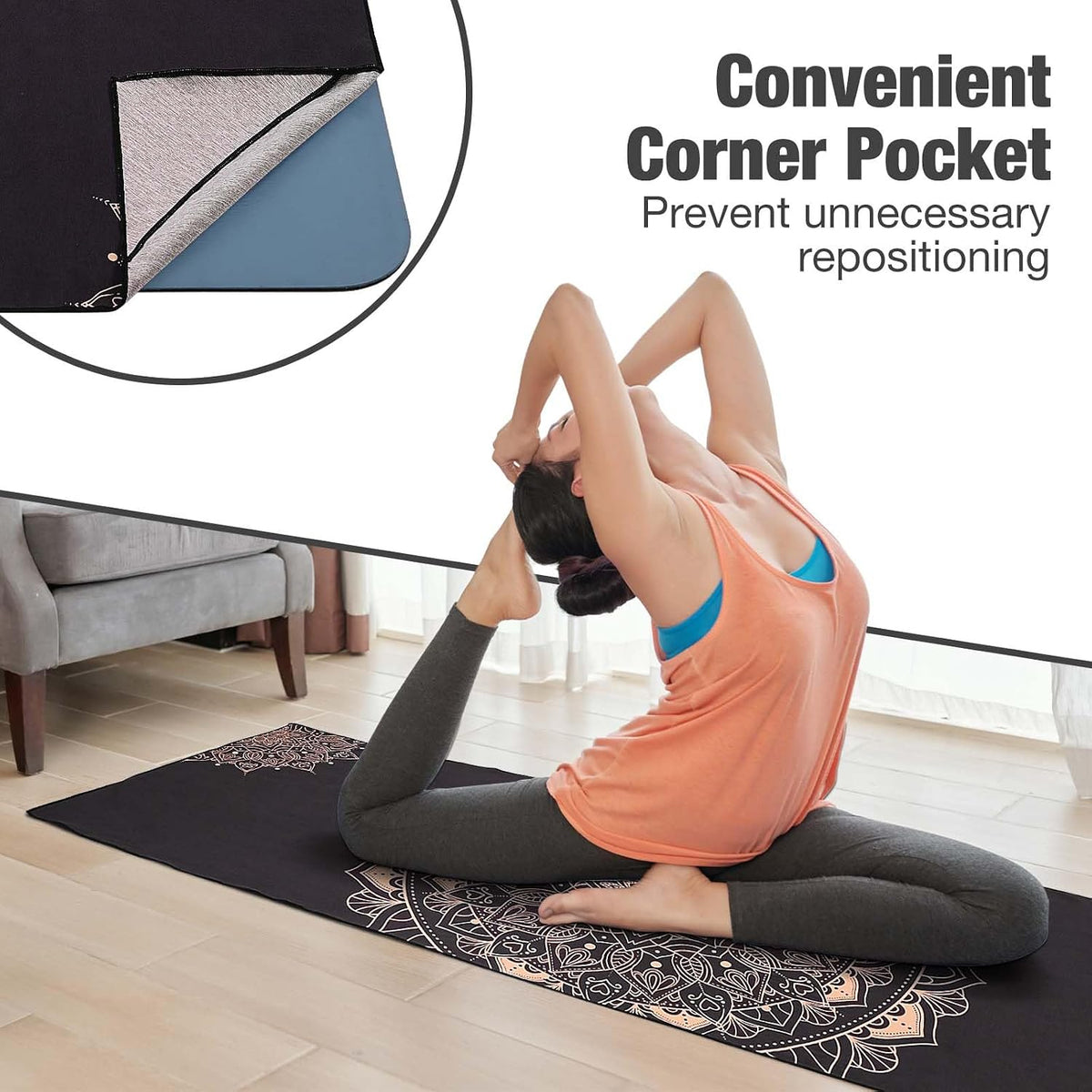 Yoga Towel, Non-Slip Hot Yoga Mat, 74.4 x 27.4 in