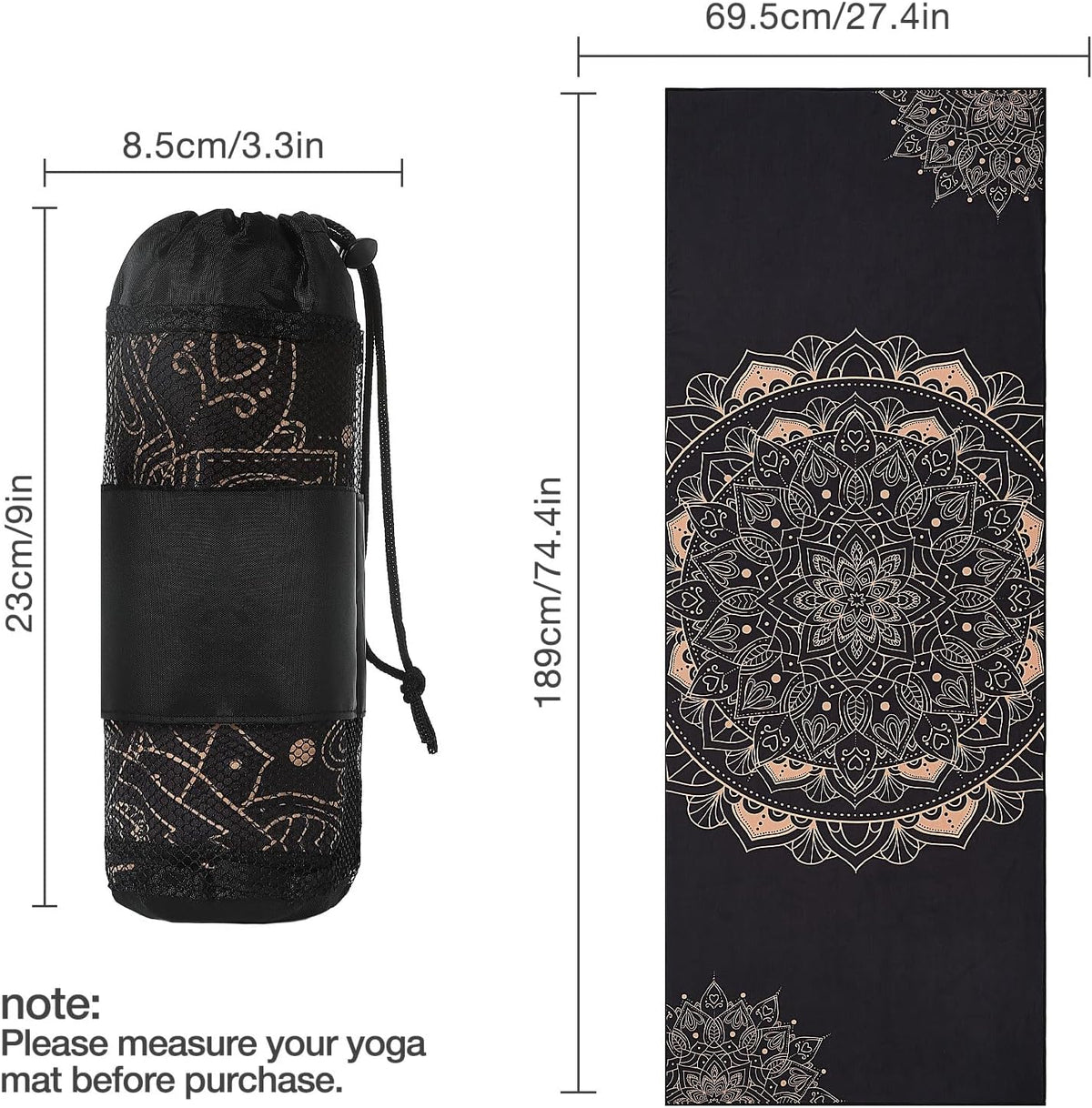 Yoga Towel, Non-Slip Hot Yoga Mat, 74.4 x 27.4 in