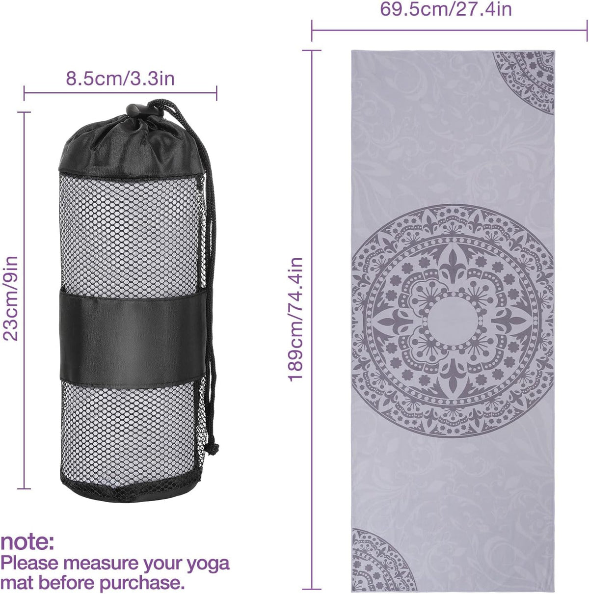 Yoga Towel, Non-Slip Hot Yoga Mat, 74.4 x 27.4 in