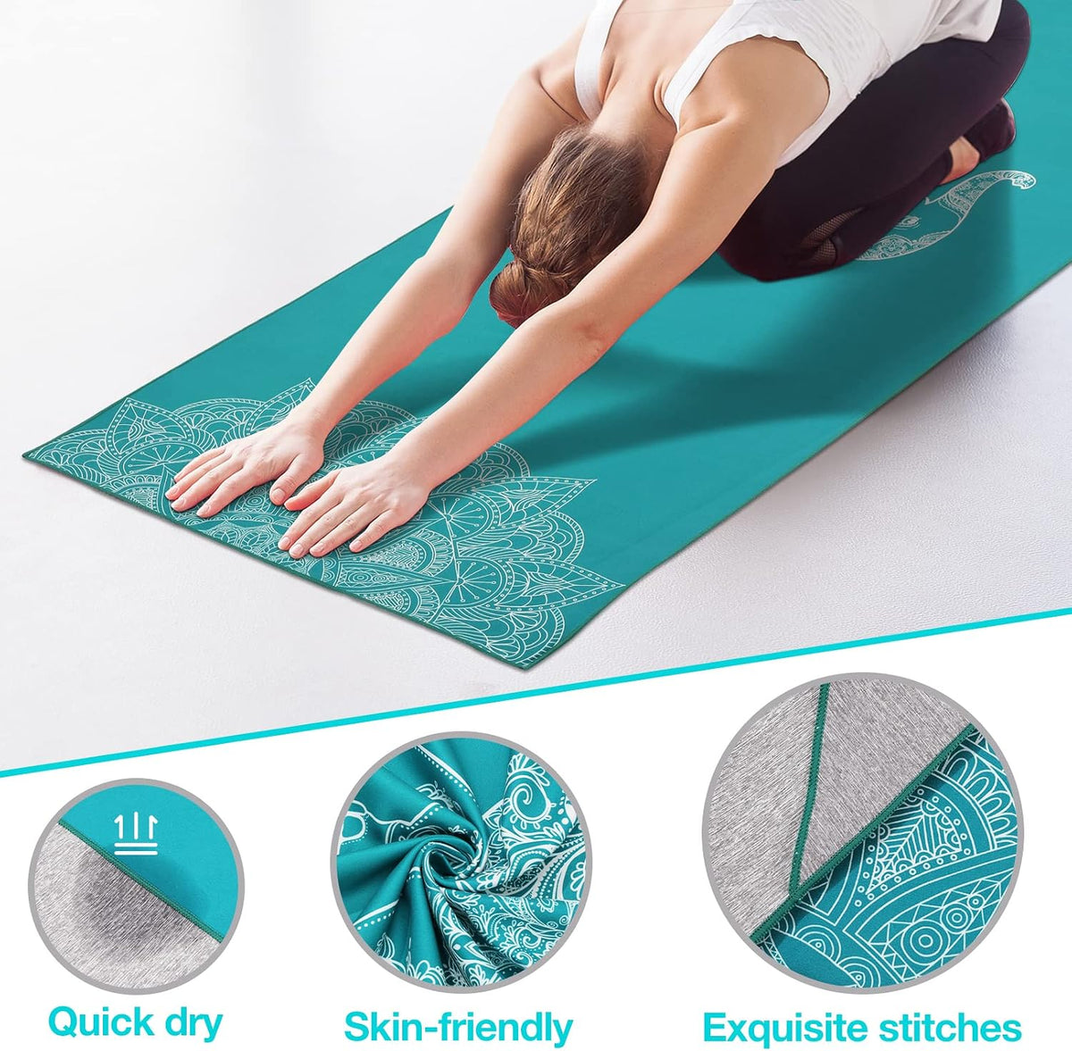Yoga Towel, Non-Slip Hot Yoga Mat, 74.4 x 27.4 in