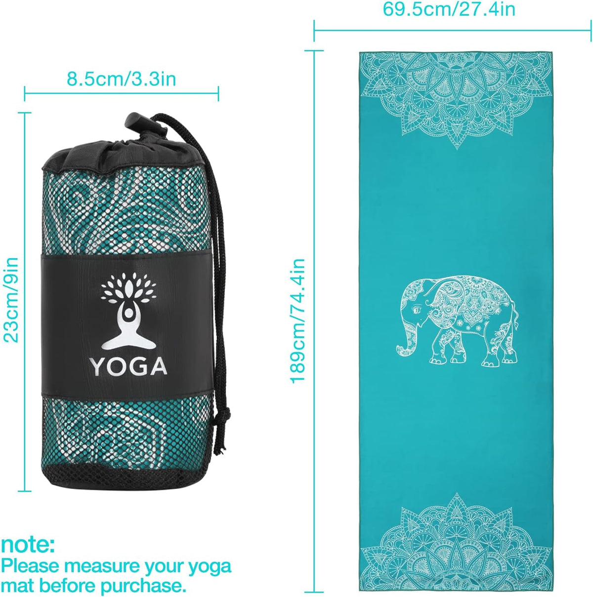 Yoga Towel, Non-Slip Hot Yoga Mat, 74.4 x 27.4 in