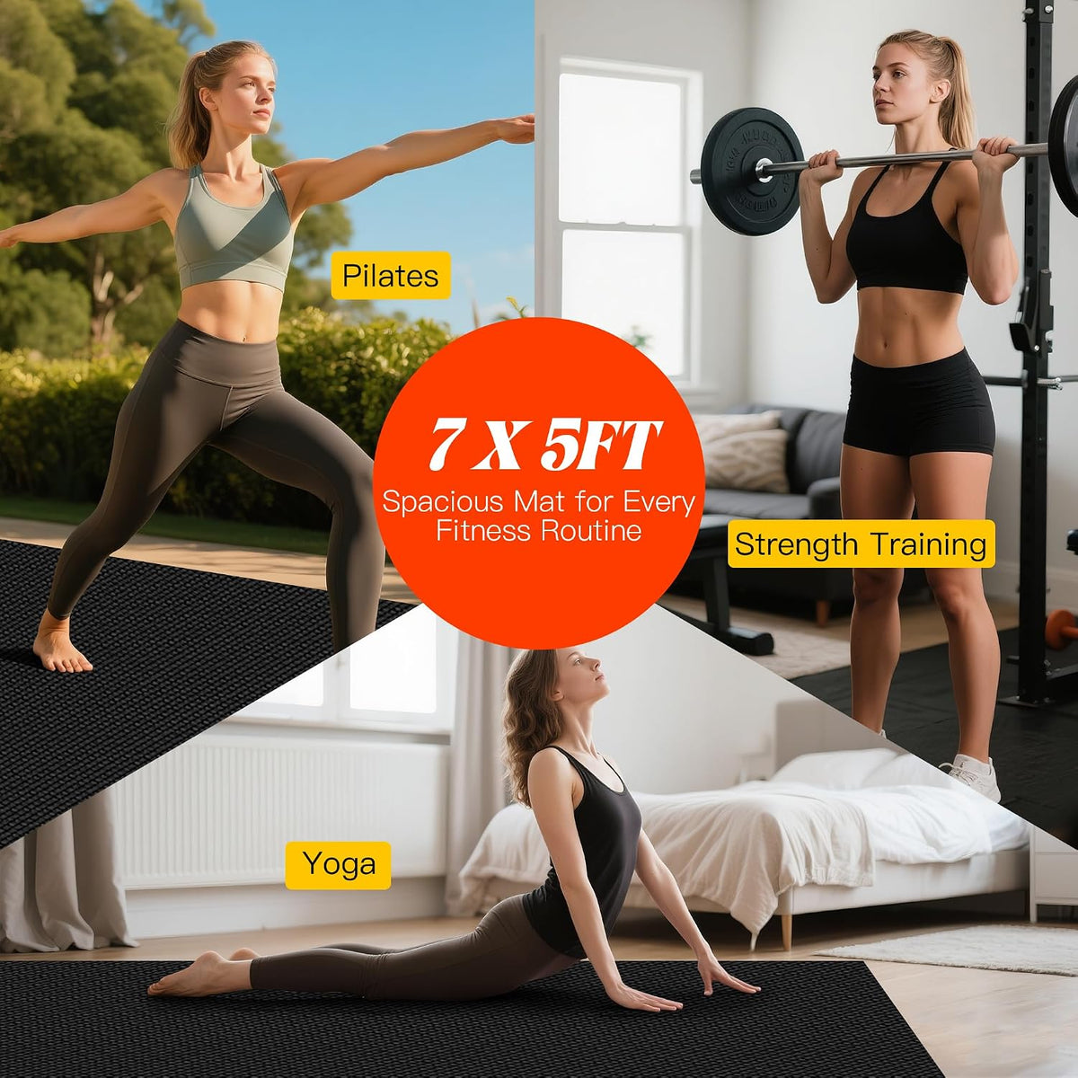 VTORY Extra Thick Large Exercise Mat, 8mm PVC Large Workout Mat 7x5/6x4