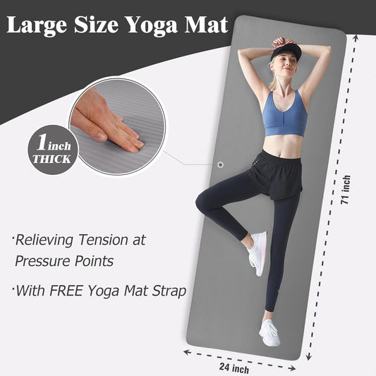 BalanceFrom Yoga Mat 1-Inch Extra Thick High-Density Exercise Mat with Non-Slip Surface & Carry Strap for Men & Women Tear-Resistant Pilates Workout Mat for Home Gym, Floor Fitness, Multiple Colors