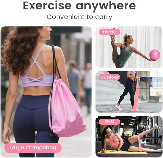 Home Pilates Essentials Kit for Women, with 5 Resistance Bands - Magic Circle Pilates Kit for Home Toning, Includes Yoga Ball, Stretch Strap & Gym Bag (13-Piece Complete Starter Set)