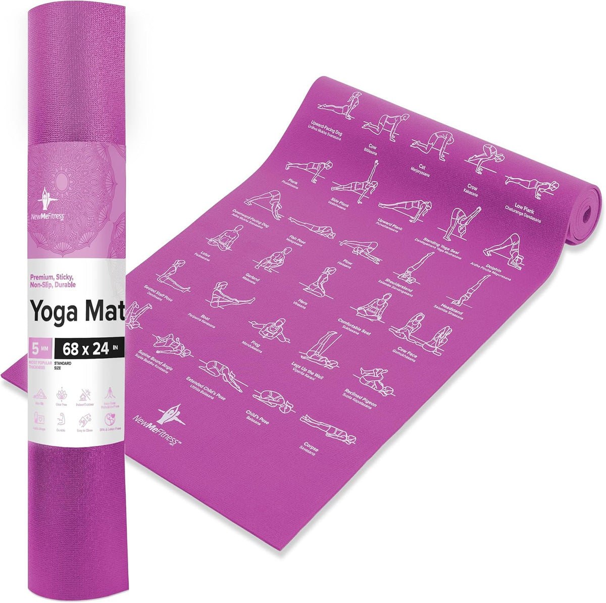 Thick Yoga Mat for Women and Men - 5mm Non Slip Pilates Mat