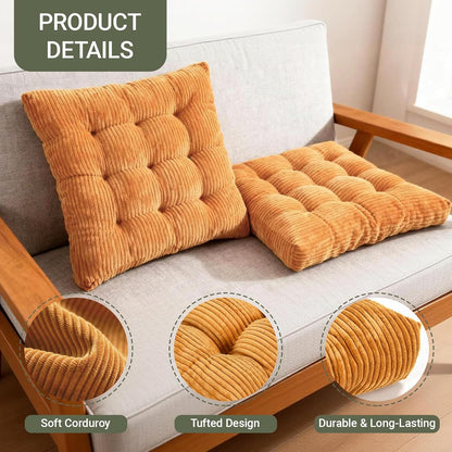Meditation Floor Pillow Set of 2,Memory Foam Meditation Cushion for Adults Sitting, Large Square Thickened Seat Cushions for Yoga, Tatami Living Room (2, Orange)