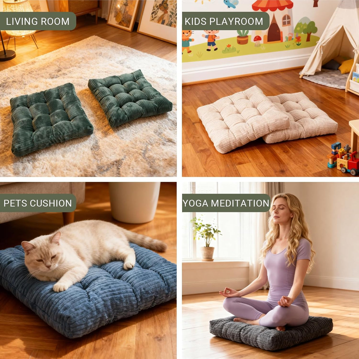 Meditation Floor Pillow Set of 2,Memory Foam Meditation Cushion for Adults Sitting, Large Square Thickened Seat Cushions for Yoga, Tatami Living Room (2, Orange)