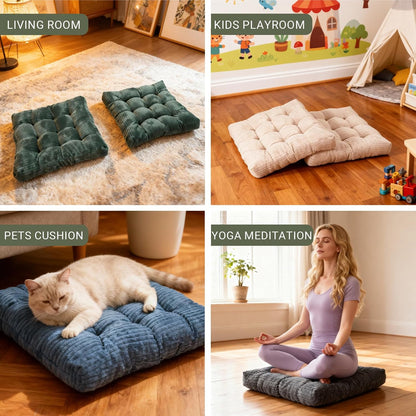 Meditation Floor Pillow Set of 2,Memory Foam Meditation Cushion for Adults Sitting, Large Square Thickened Seat Cushions for Yoga, Tatami Living Room (2, Orange)