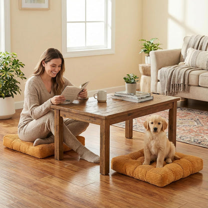 Meditation Floor Pillow Set of 2,Memory Foam Meditation Cushion for Adults Sitting, Large Square Thickened Seat Cushions for Yoga, Tatami Living Room (2, Orange)