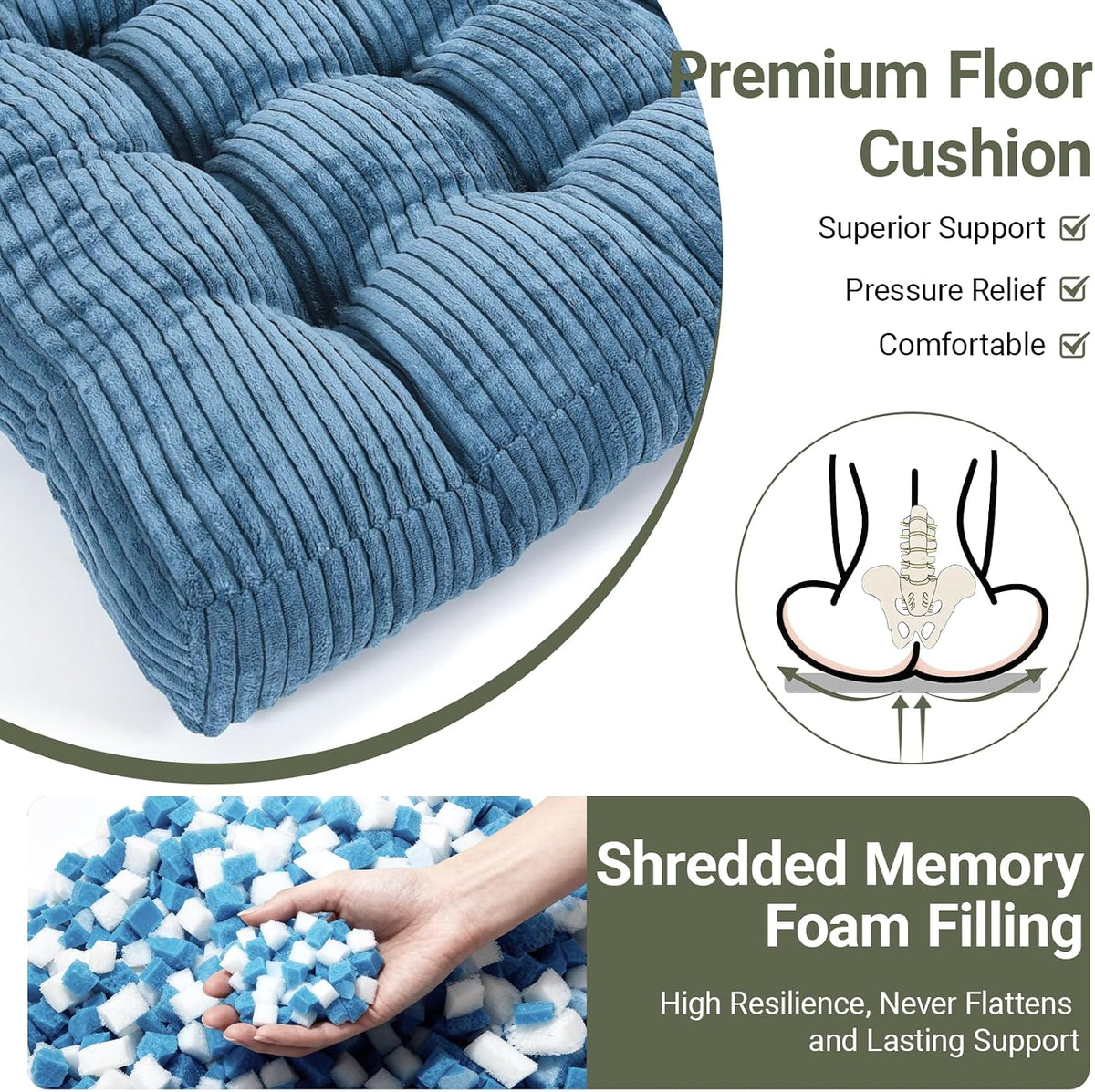 Meditation Floor Pillow Set of 2,Memory Foam Meditation Cushion for Adults Sitting, Large Square Thickened Seat Cushions for Yoga, Tatami Living Room (2, Orange)