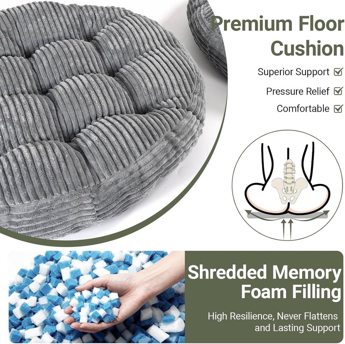 Meditation Floor Pillow Set of 2,Memory Foam Meditation Cushion for Adults Sitting, Large Square Thickened Seat Cushions for Yoga, Tatami Living Room (2, Orange)