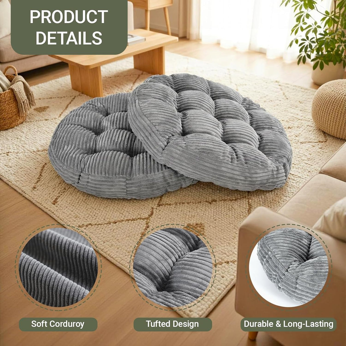 Meditation Floor Pillow Set of 2,Memory Foam Meditation Cushion for Adults Sitting, Large Square Thickened Seat Cushions for Yoga, Tatami Living Room (2, Orange)