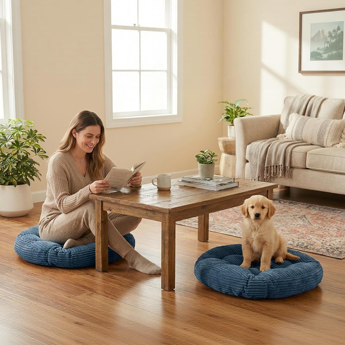 Meditation Floor Pillow Set of 2,Memory Foam Meditation Cushion for Adults Sitting, Large Square Thickened Seat Cushions for Yoga, Tatami Living Room (2, Orange)