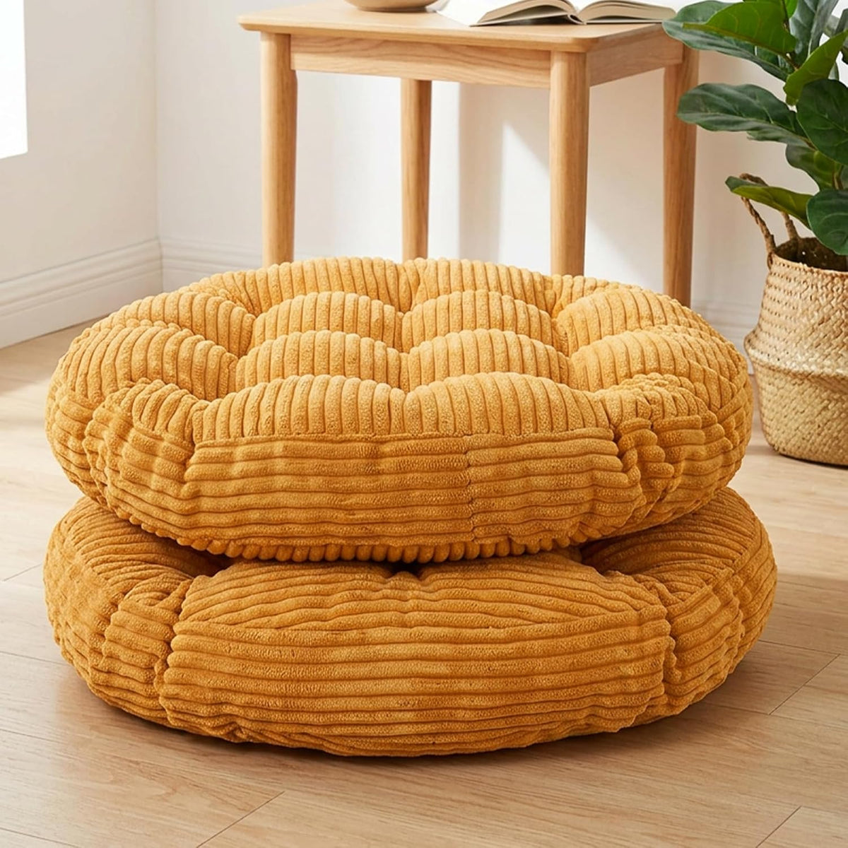 Meditation Floor Pillow Set of 2,Memory Foam Meditation Cushion for Adults Sitting, Large Square Thickened Seat Cushions for Yoga, Tatami Living Room (2, Orange)