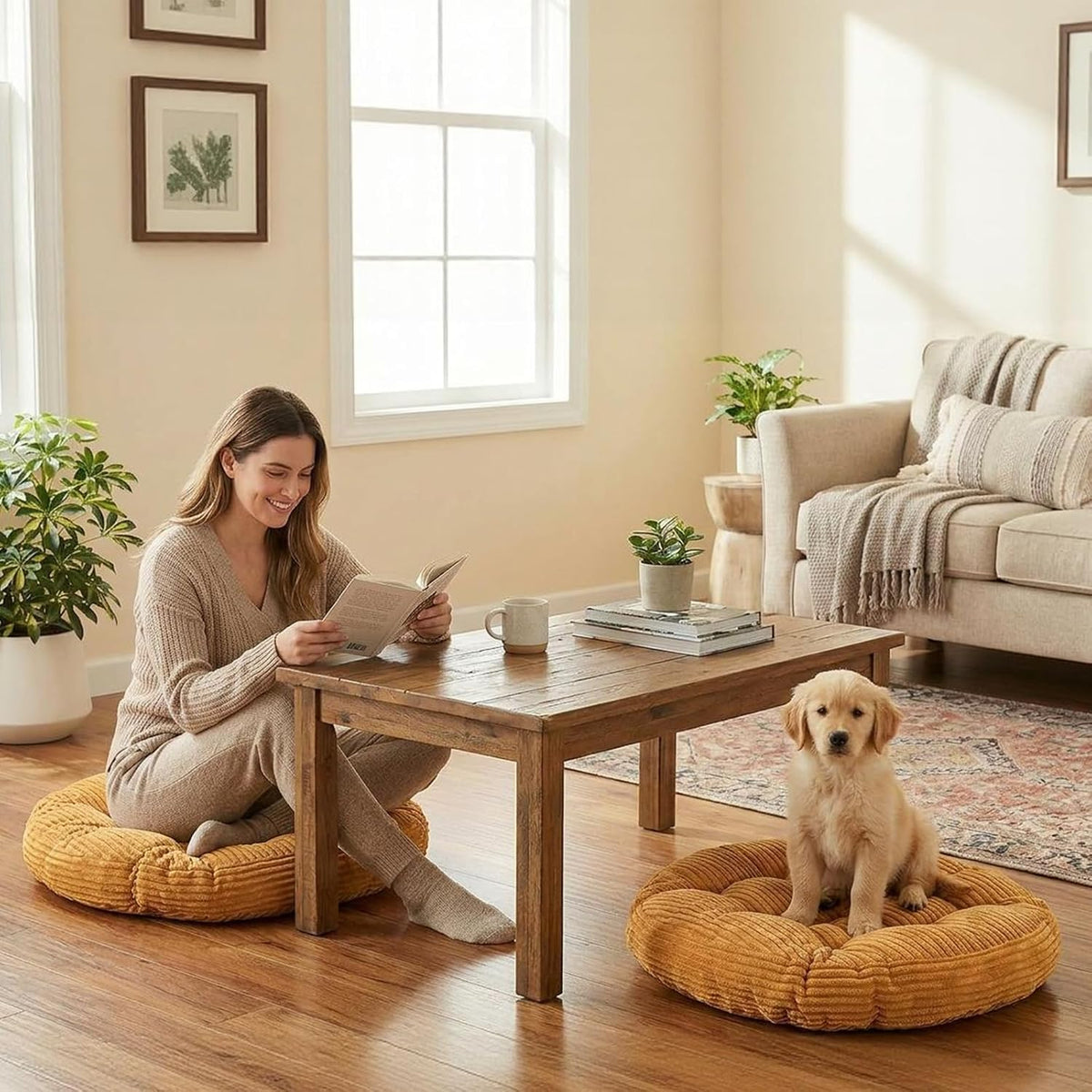 Meditation Floor Pillow Set of 2,Memory Foam Meditation Cushion for Adults Sitting, Large Square Thickened Seat Cushions for Yoga, Tatami Living Room (2, Orange)
