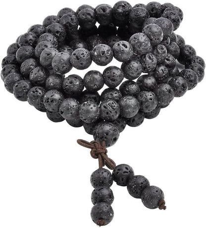 6mm 8mm Natural Lava Rock Stone Healing Gemstone 108 Prayer Beads Tibetan Mala Bracelet Necklace