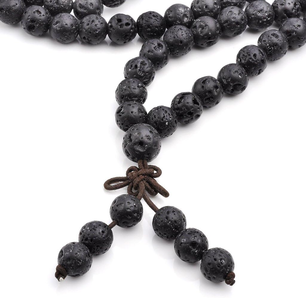 6mm 8mm Natural Lava Rock Stone Healing Gemstone 108 Prayer Beads Tibetan Mala Bracelet Necklace