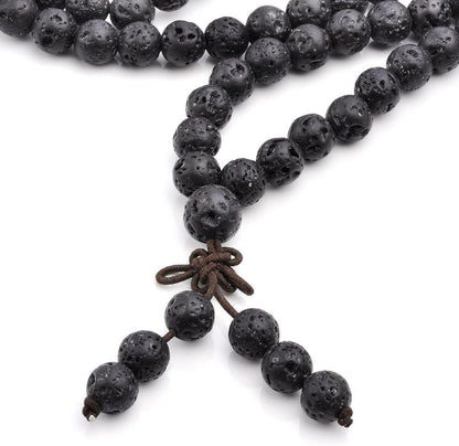 6mm 8mm Natural Lava Rock Stone Healing Gemstone 108 Prayer Beads Tibetan Mala Bracelet Necklace