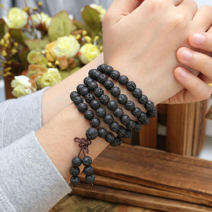6mm 8mm Natural Lava Rock Stone Healing Gemstone 108 Prayer Beads Tibetan Mala Bracelet Necklace