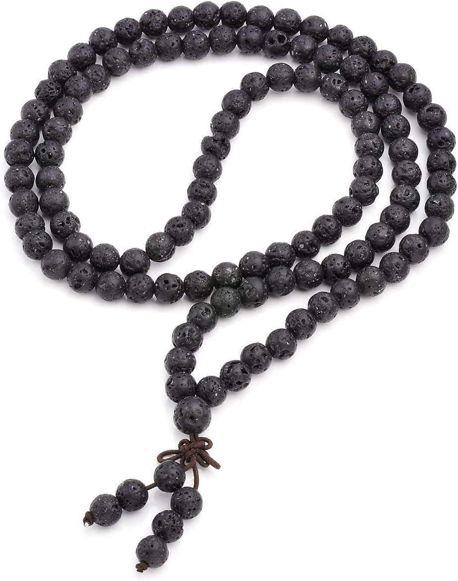 6mm 8mm Natural Lava Rock Stone Healing Gemstone 108 Prayer Beads Tibetan Mala Bracelet Necklace