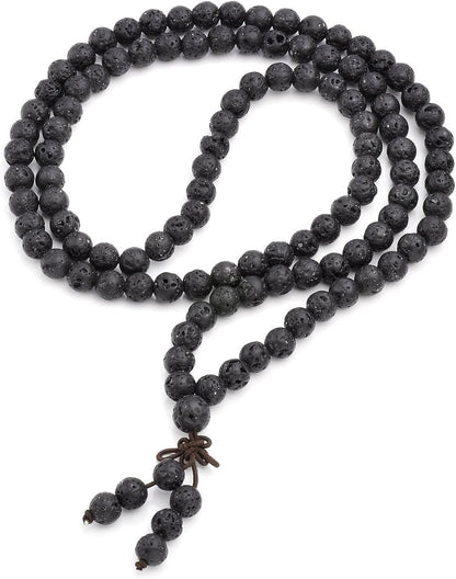 6mm 8mm Natural Lava Rock Stone Healing Gemstone 108 Prayer Beads Tibetan Mala Bracelet Necklace