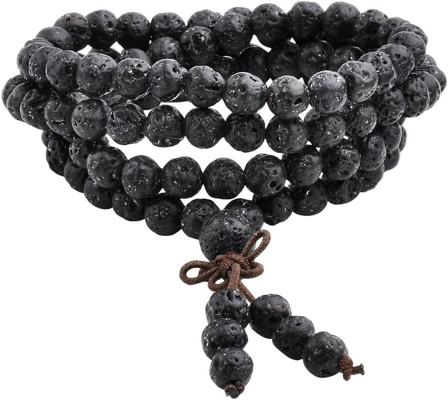 6mm 8mm Natural Lava Rock Stone Healing Gemstone 108 Prayer Beads Tibetan Mala Bracelet Necklace
