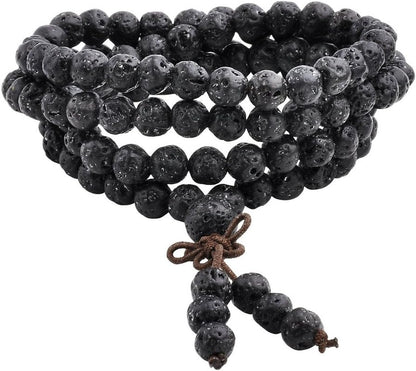 6mm 8mm Natural Lava Rock Stone Healing Gemstone 108 Prayer Beads Tibetan Mala Bracelet Necklace