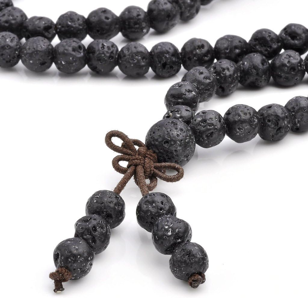 6mm 8mm Natural Lava Rock Stone Healing Gemstone 108 Prayer Beads Tibetan Mala Bracelet Necklace