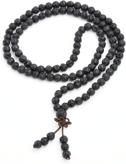 6mm 8mm Natural Lava Rock Stone Healing Gemstone 108 Prayer Beads Tibetan Mala Bracelet Necklace