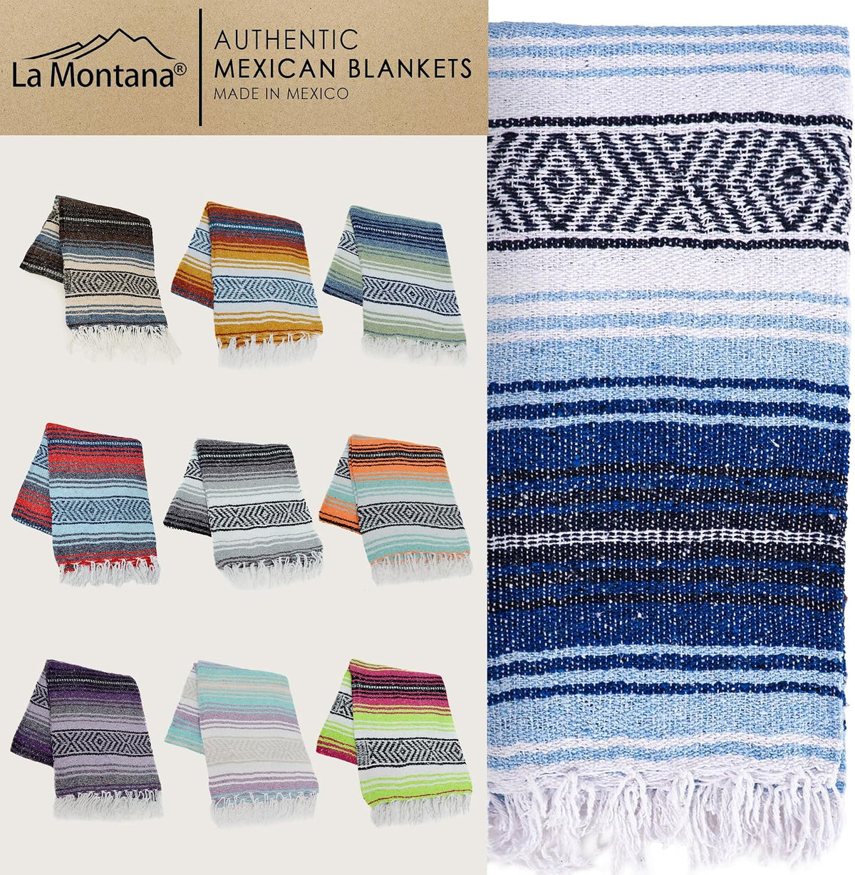 La Montana Bulk Falsa Mexican Blanket, 10 Pack, Assorted