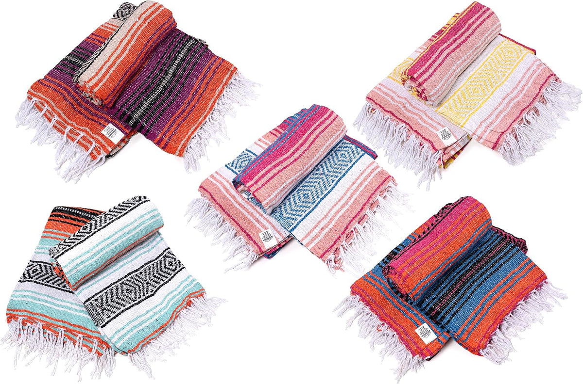 La Montana Bulk Falsa Mexican Blanket, 10 Pack, Assorted